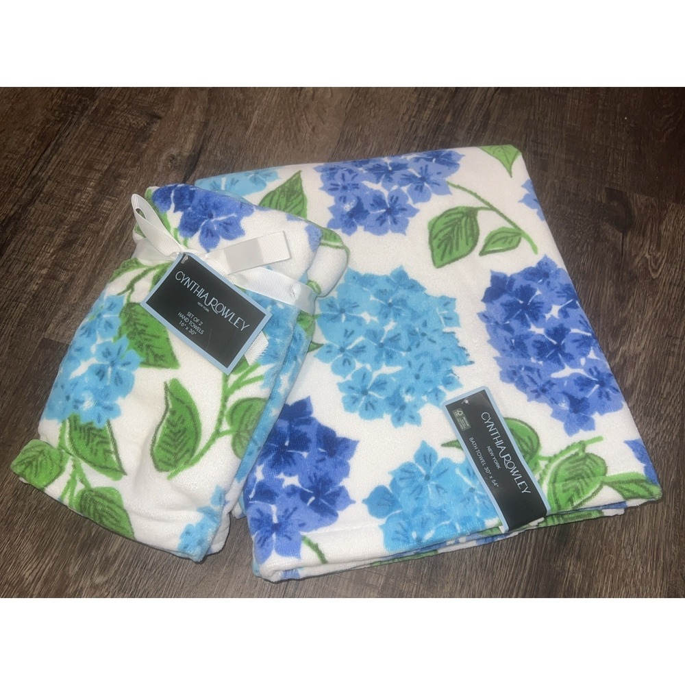 NEW Cynthia Rowley Floral 100% Cotton 1-Bath & 2-Hand Towels Blue/Green